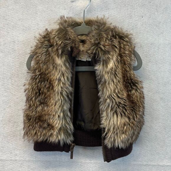STARTING OUT Vest Girls Size 9 Months Brown Faux Fur Full Zip Sleeveless 9M Flaw - Picture 8 of 12